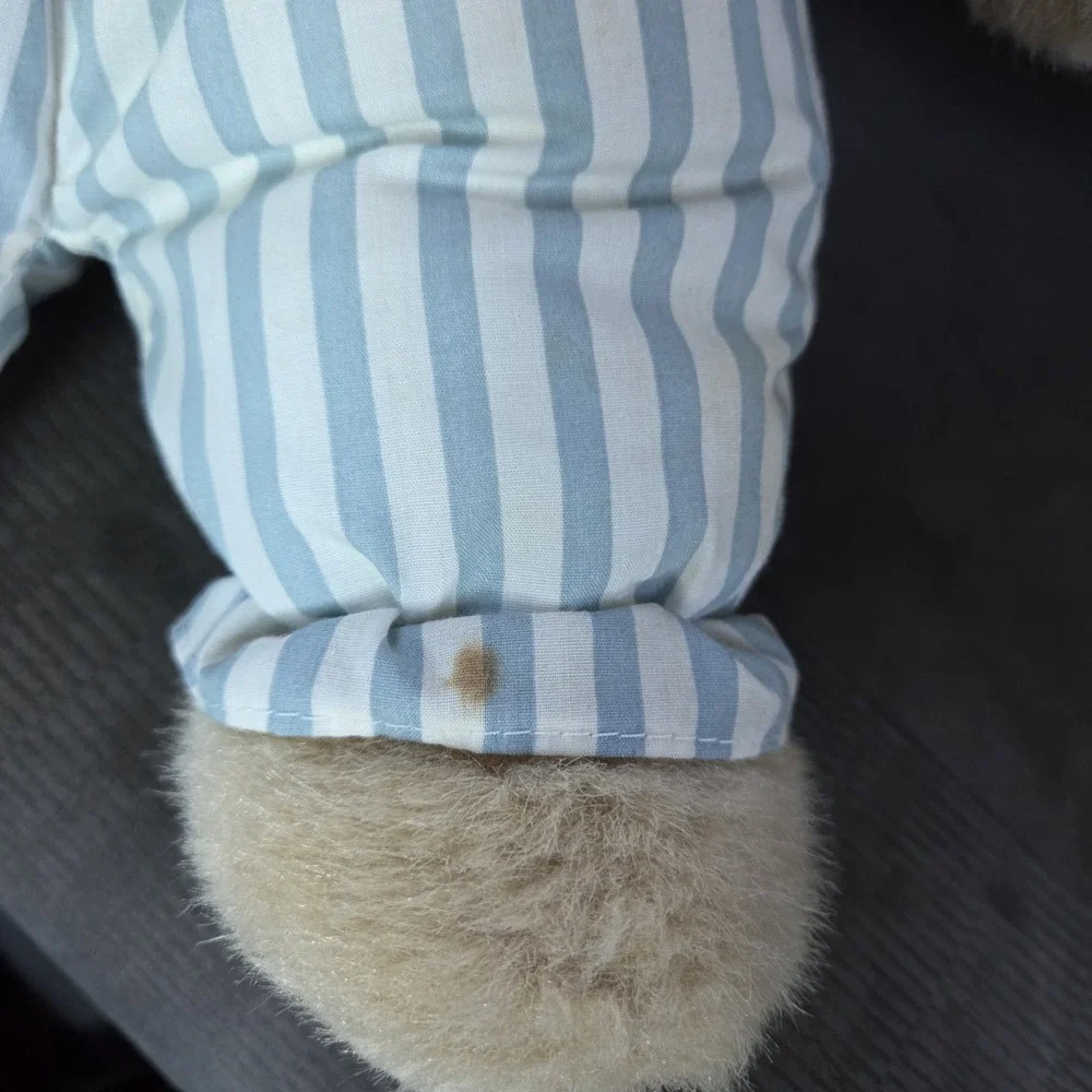VTG Cuddle Wit Teddy Bear Plush Toy Blue Striped Romper Lace Collar Stuffed Rare